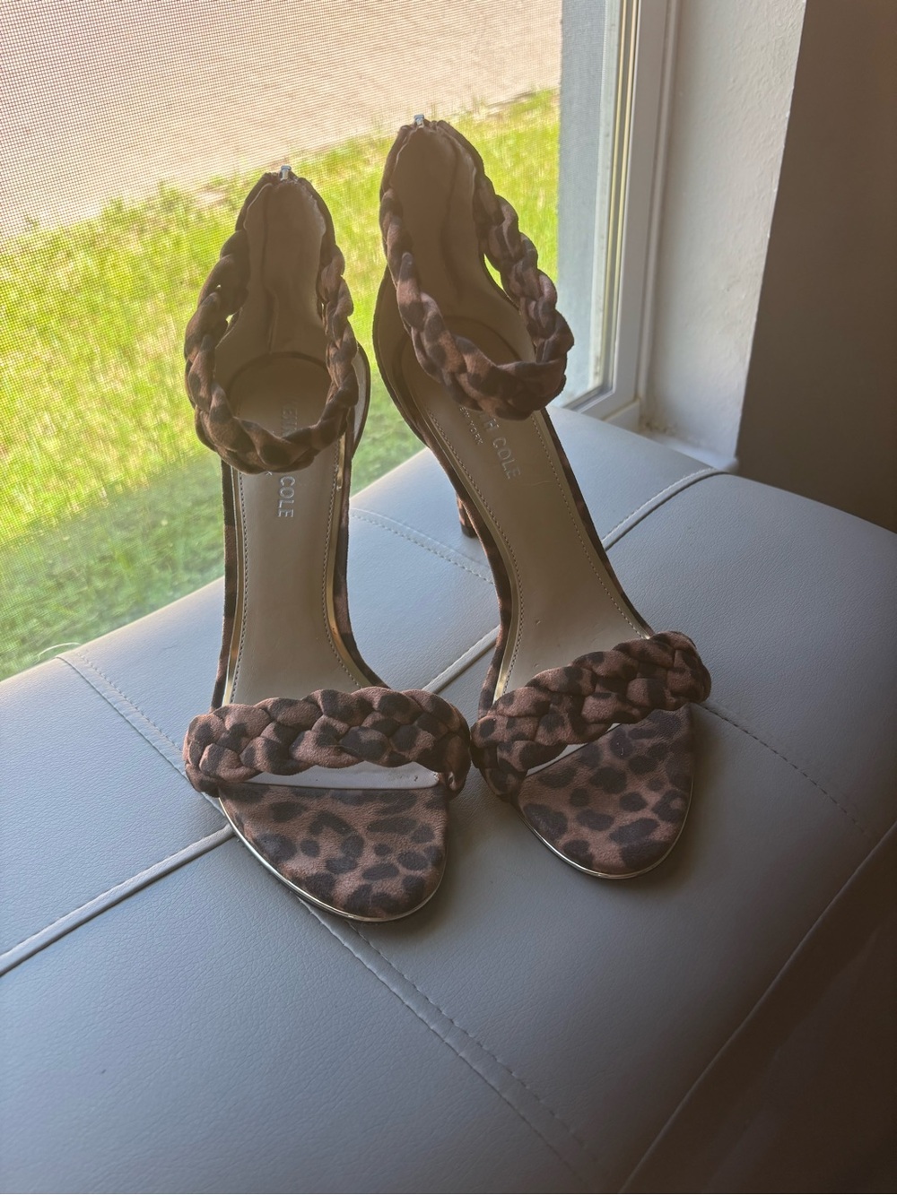 Kenneth Cole Braided Leopard-Print Ankle-Strap Heels - Brown
